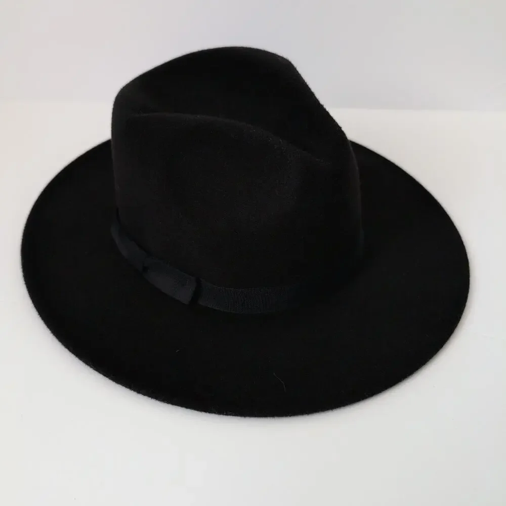 Abercrombie &‎ Fitch Black Hat Womens Felted Wide Brim Fedora Rancher Panama EUC